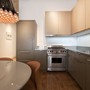 Gramercy Loft - El uso de paneles aglomerados para crear la cocina complementa el ambiente industrial.